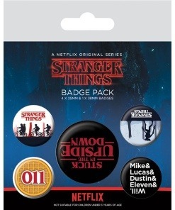 Stranger Things Pack 5 Chapas Upside Down