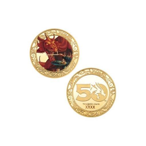 Dungeons & Dragons Moneda 50th Anniversary with Colour Print 24k Gold Plated Edition 4 cm