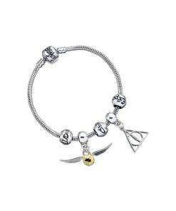 Harry Potter Brazalete Charm Set Deathly Hallows/Snitch/3 Spell Beads (bañado en plata)