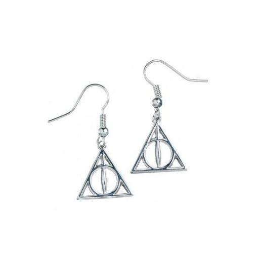 Harry Potter Pendientes Deathly Hallows (bañado en plata)