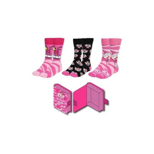 Disney Pack de 3 Pares de calcetines Alicia en el Pais de las Maravillas Gato de Cheshire 36-43