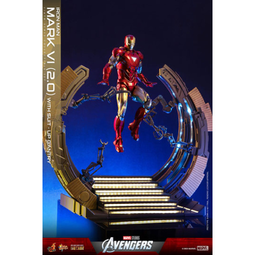 Marvel Los Vengadores Figura Movie Masterpiece Diecast 1/6 Iron Man Mark VI (2.0) with Suit-Up Gantry 32 cm - Embalaje dañado