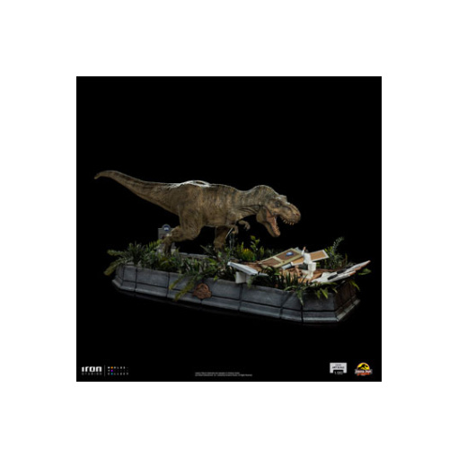 Parque Jurásico Estatua 1/20 Demi Art Scale T-Rex attacks Donald Gennaro 30 cm - Embalaje dañado