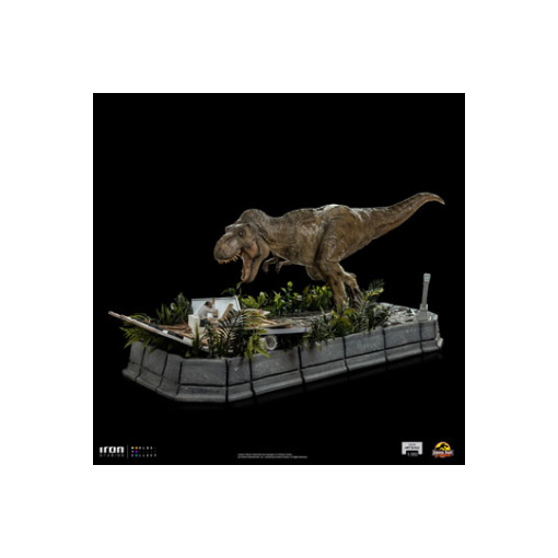 Parque Jurásico Estatua 1/20 Demi Art Scale T-Rex attacks Donald Gennaro 30 cm - Embalaje dañado