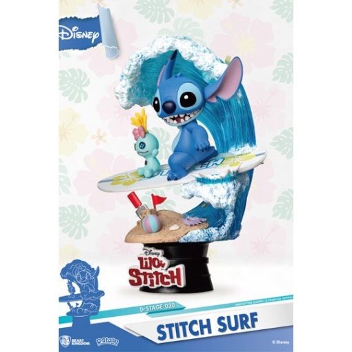 Disney Summer Series Diorama PVC D-Stage Stitch Surf 15 cm